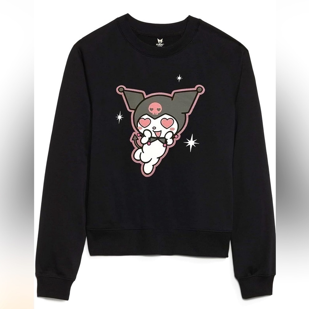 NWOT Sanrio KUROMI Black Back Front Graphic Pullover Sweatshirt Sz L